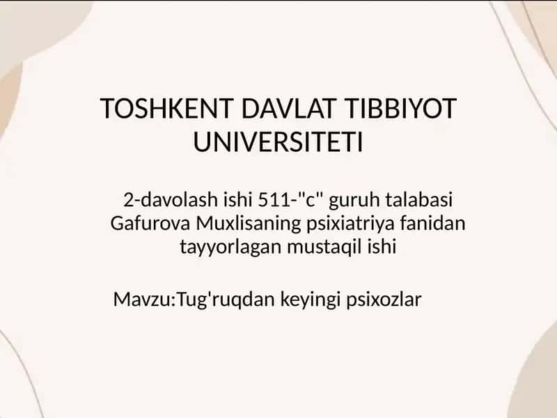 Tug'ruqdan keyingi psixoz (postpartum psychosis) 1