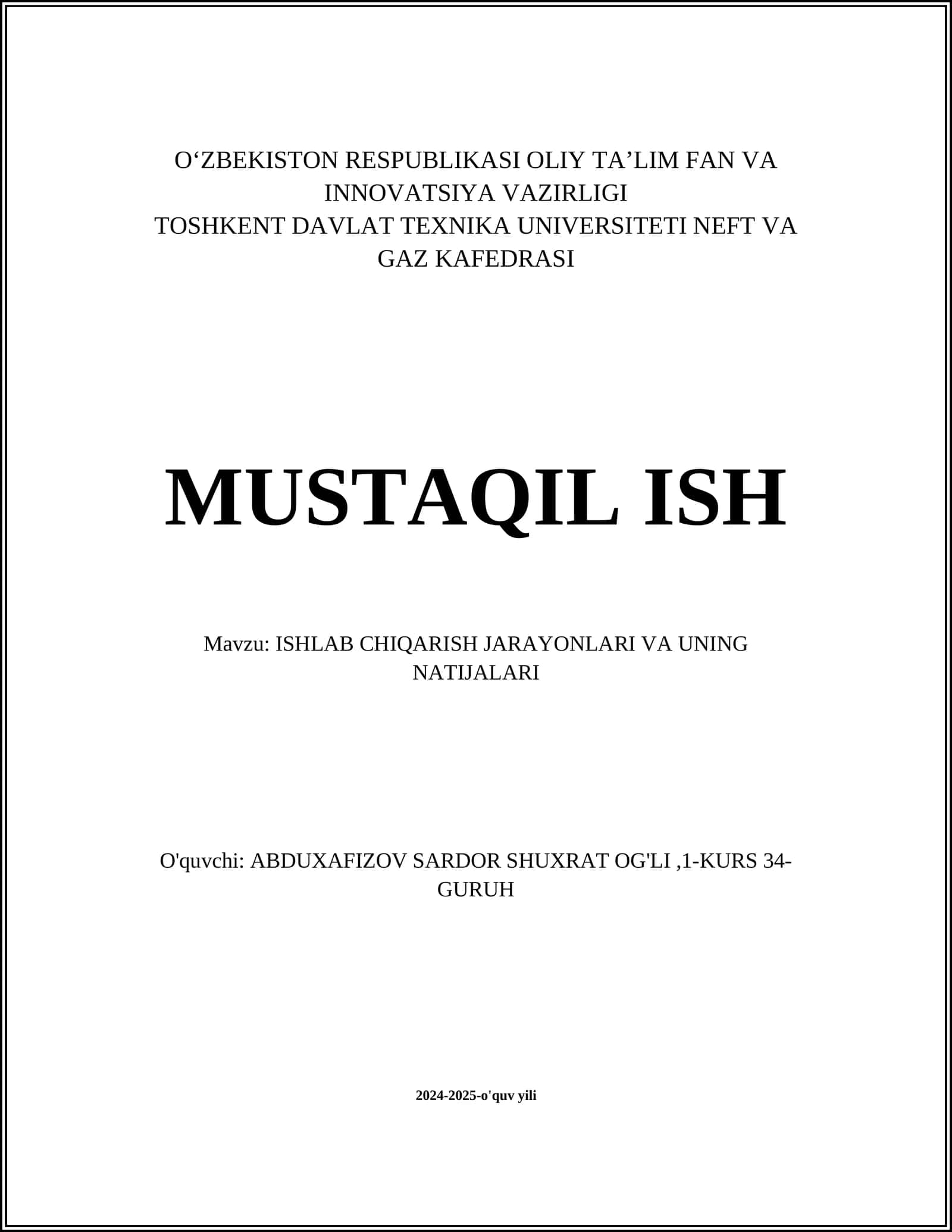 ISHLAB CHIQARISH JARAYONLARI VA UNING NATIJALARI 1