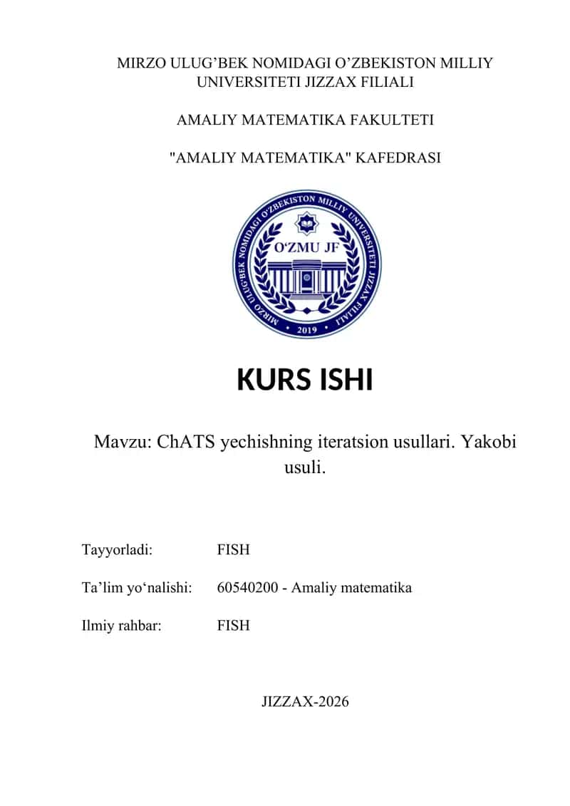 ChATS yechishning iteratsion usullari. Yakobi usuli 1