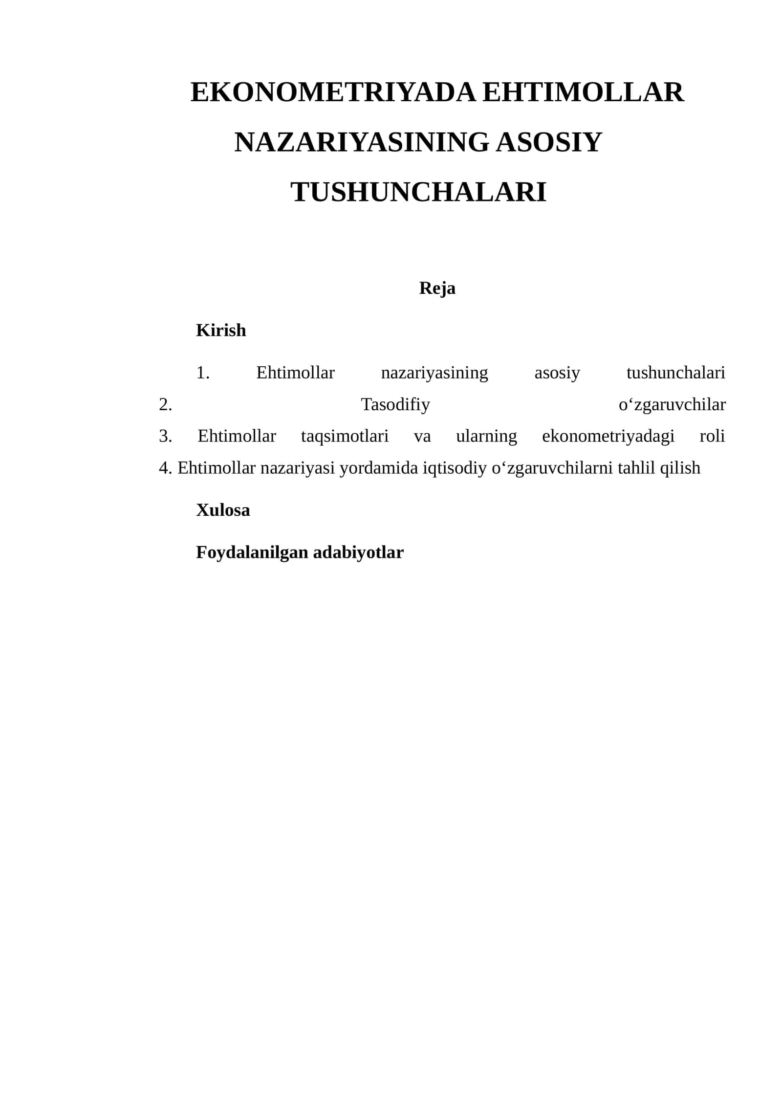 EKONOMETRIYADA EHTIMOLLAR NAZARIYASINING ASOSIY TUSHUNCHALARI 1