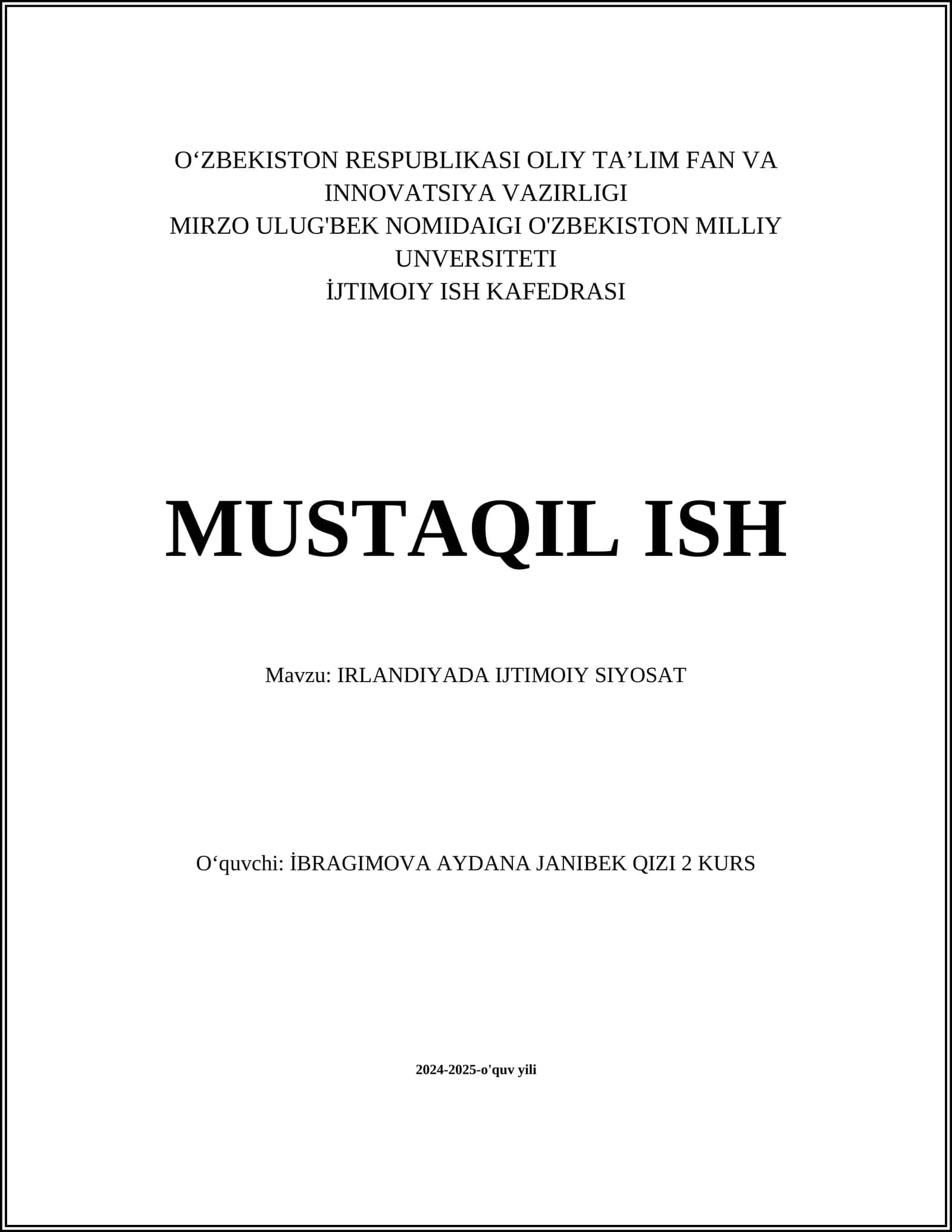 IRLANDIYADA IJTIMOIY SIYOSAT 1