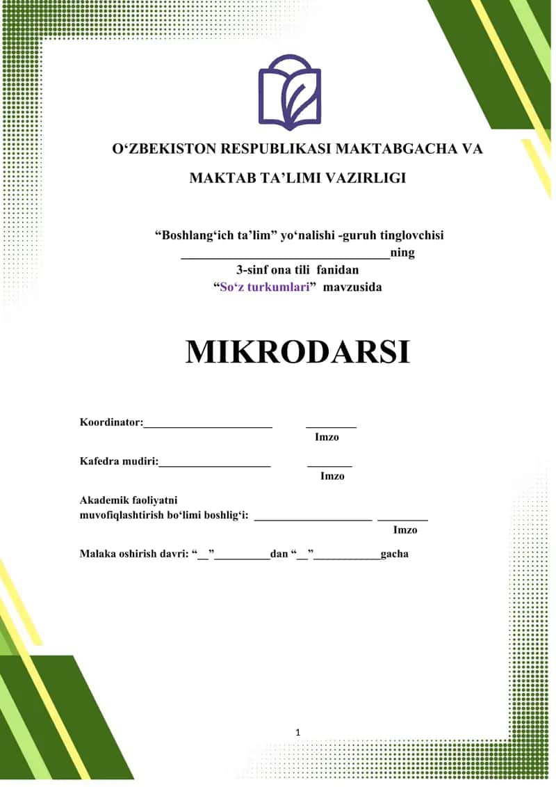 "So‘z turkumlari" mavzusida 1