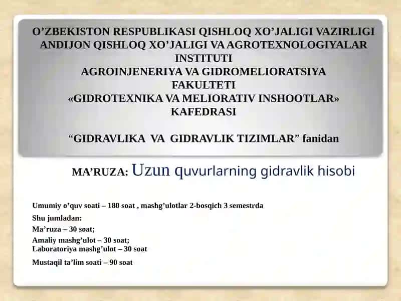 GIDROTEXNIKA VA MELIORATIV INSHOOTLAR
