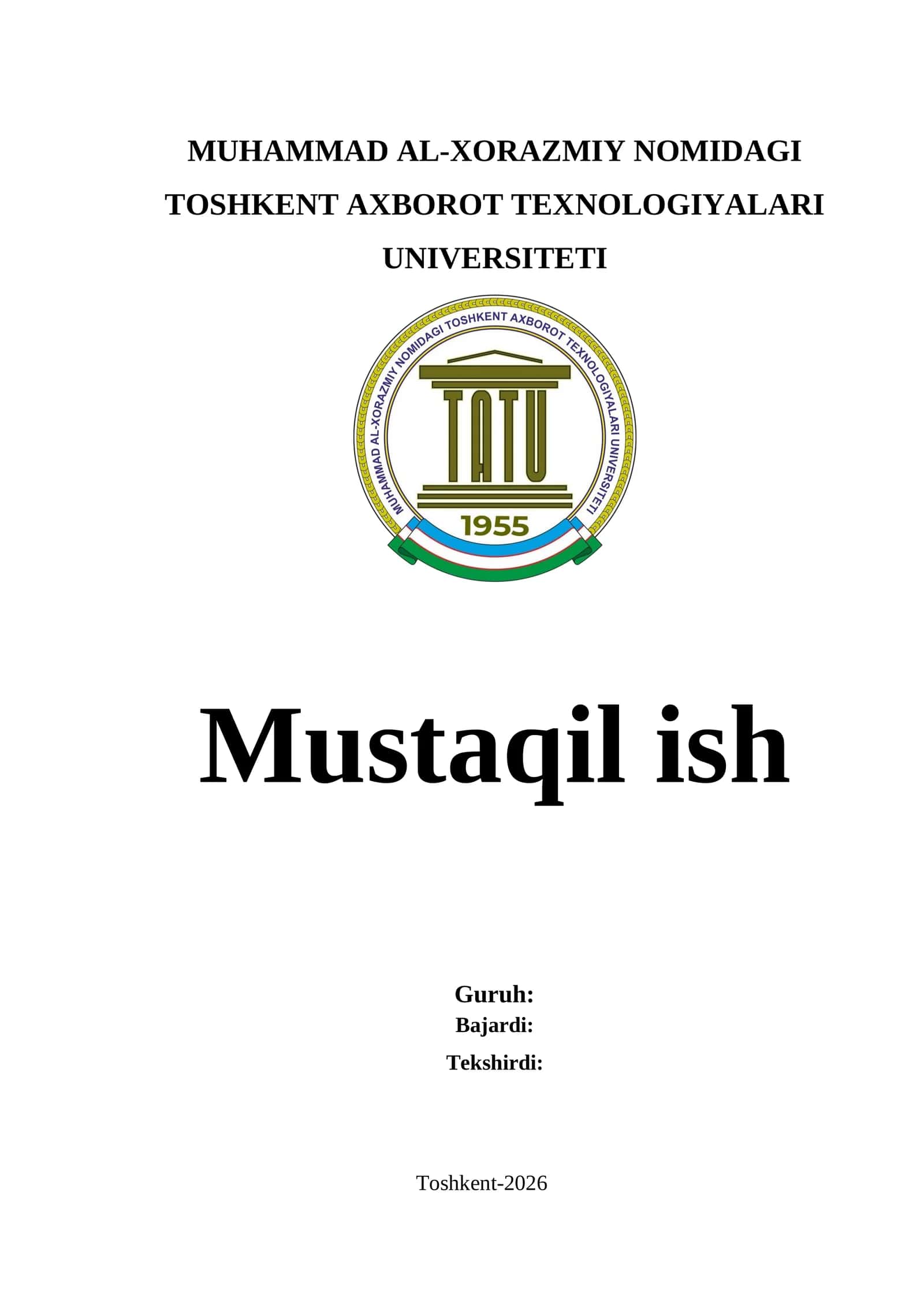 TOSHKENT AXBOROT TEXNOLOGIYALARI UNIVERSITETI 1