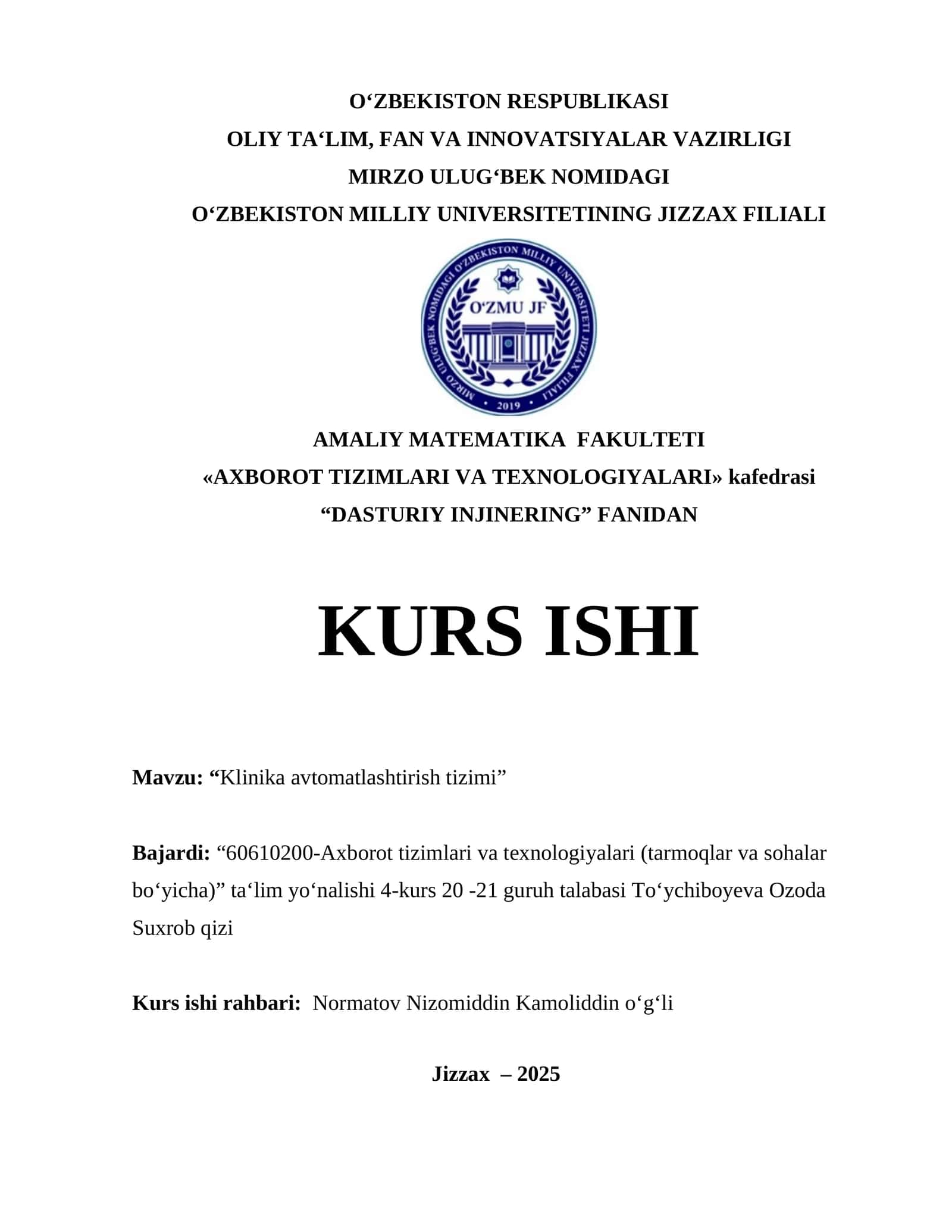 Klinika avtomatlashtirish tizimi 1