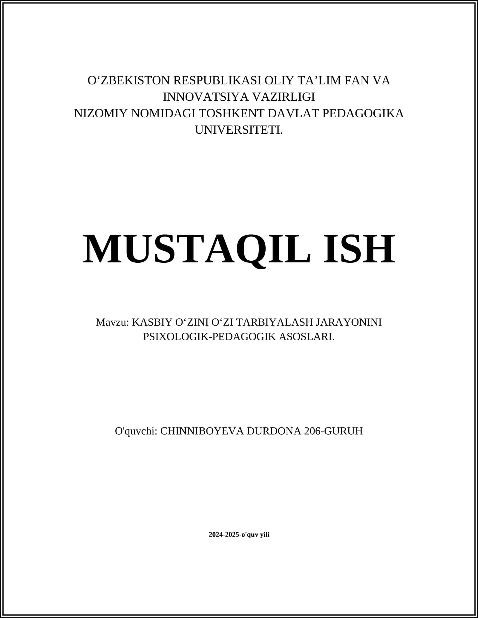KASBIY OʻZINI OʻZI TARBIYALASH JARAYONINI PSIXOLOGIK-PEDAGOGIK ASOSLARI 1