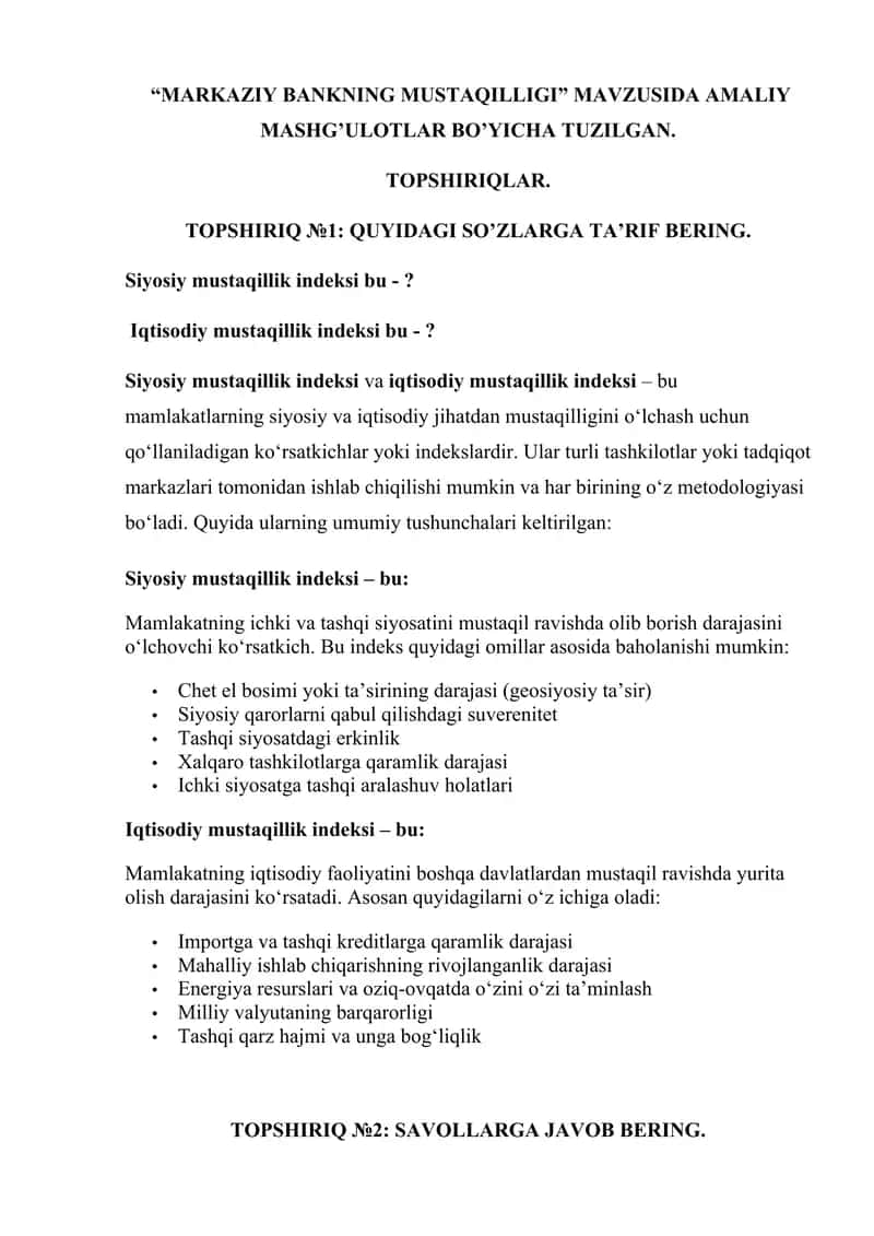 MARKAZIY BANKNING MUSTAQILLIGI 1