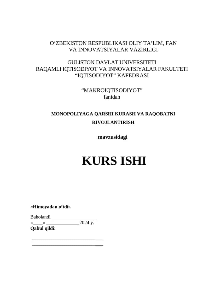 Monopoliyaga qarshi kurash va raqobatni rivojlantirish 1