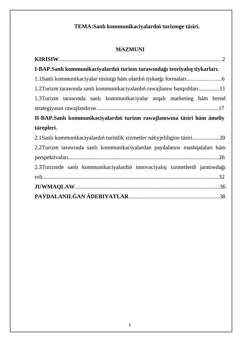Sanlı kommunikaciyalardıń turizmge tásiri 1