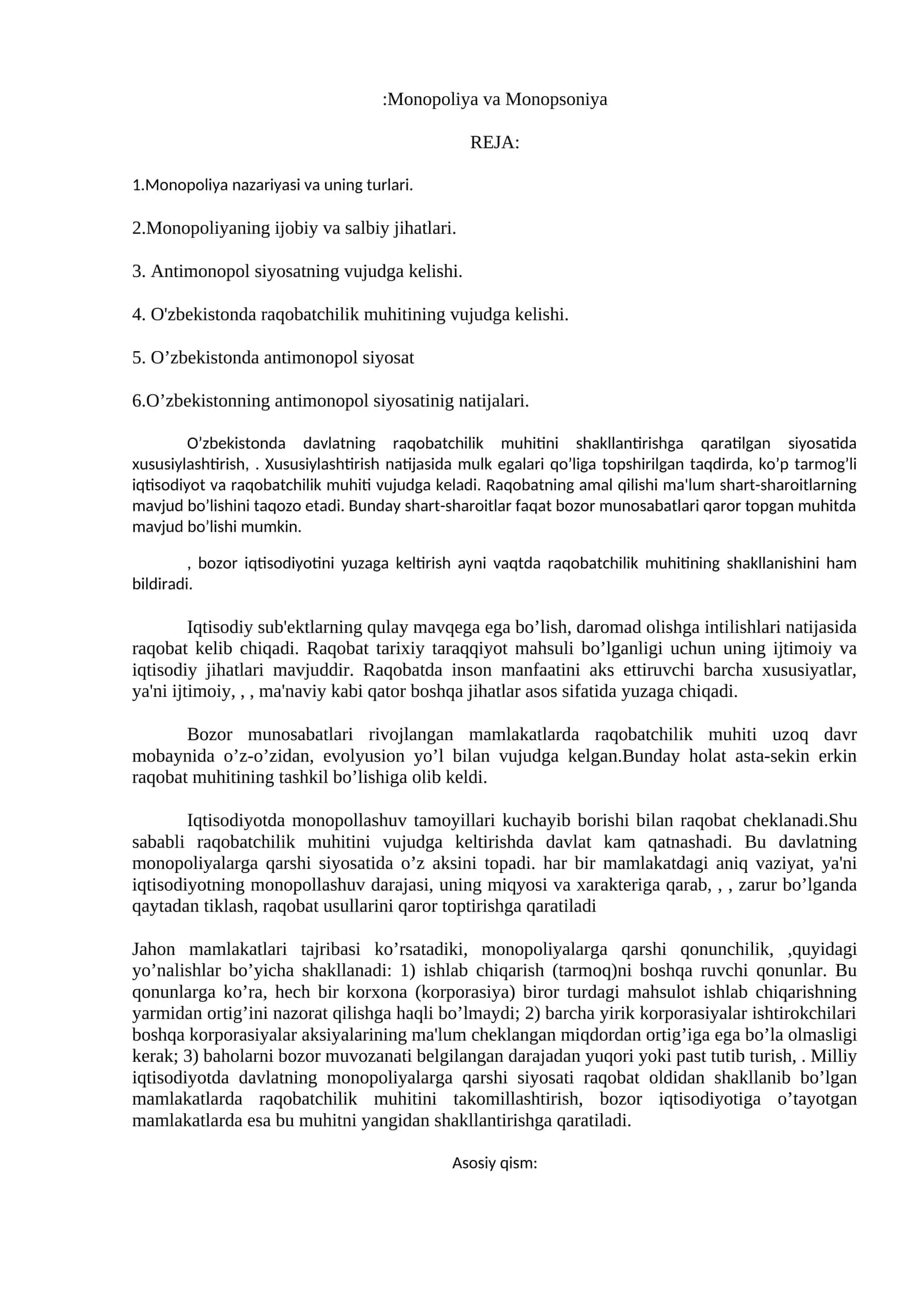 Monopoliya va Monopsoniya 1