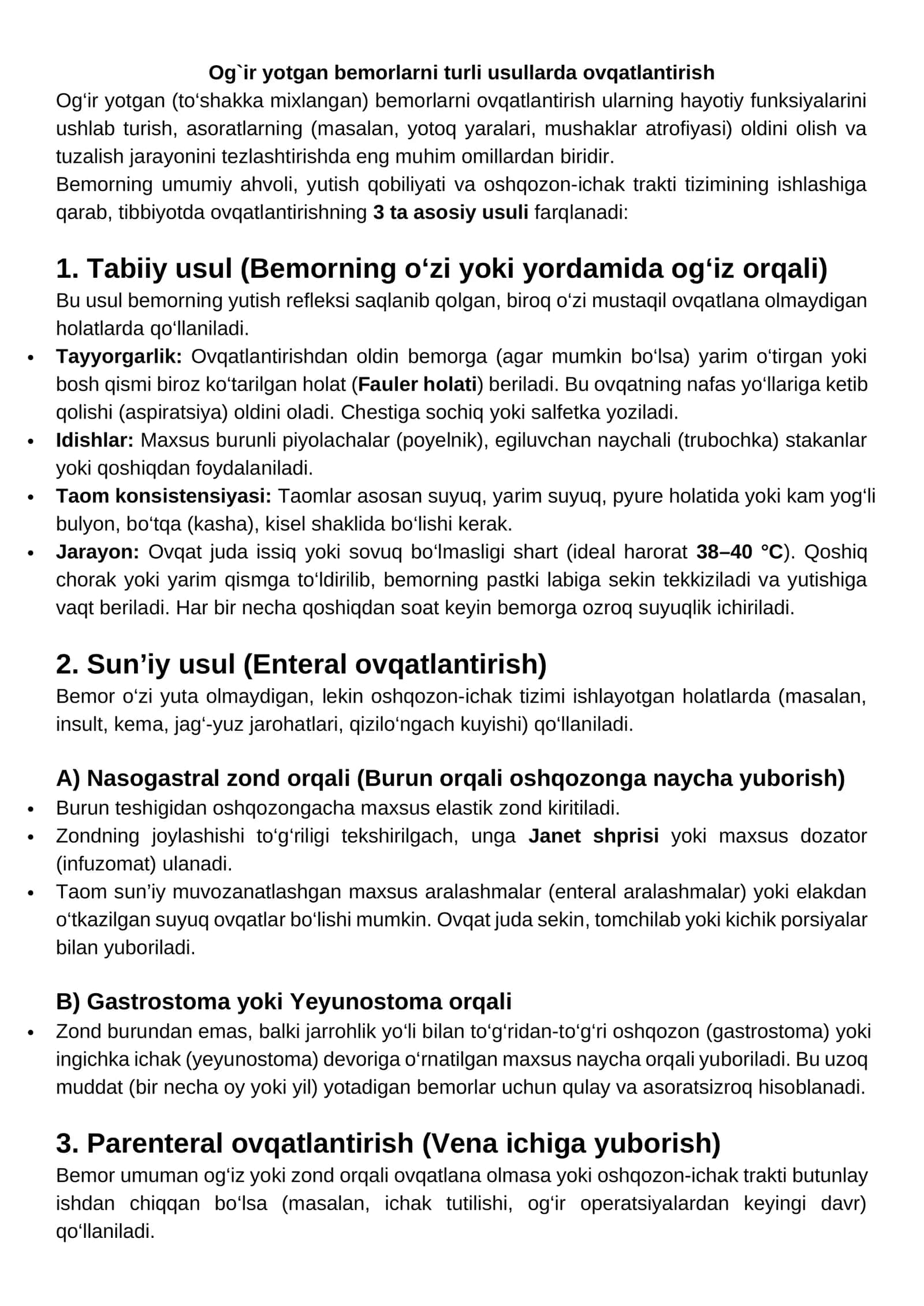 Og`ir yotgan bemorlarni turli usullarda ovqatlantirish 1