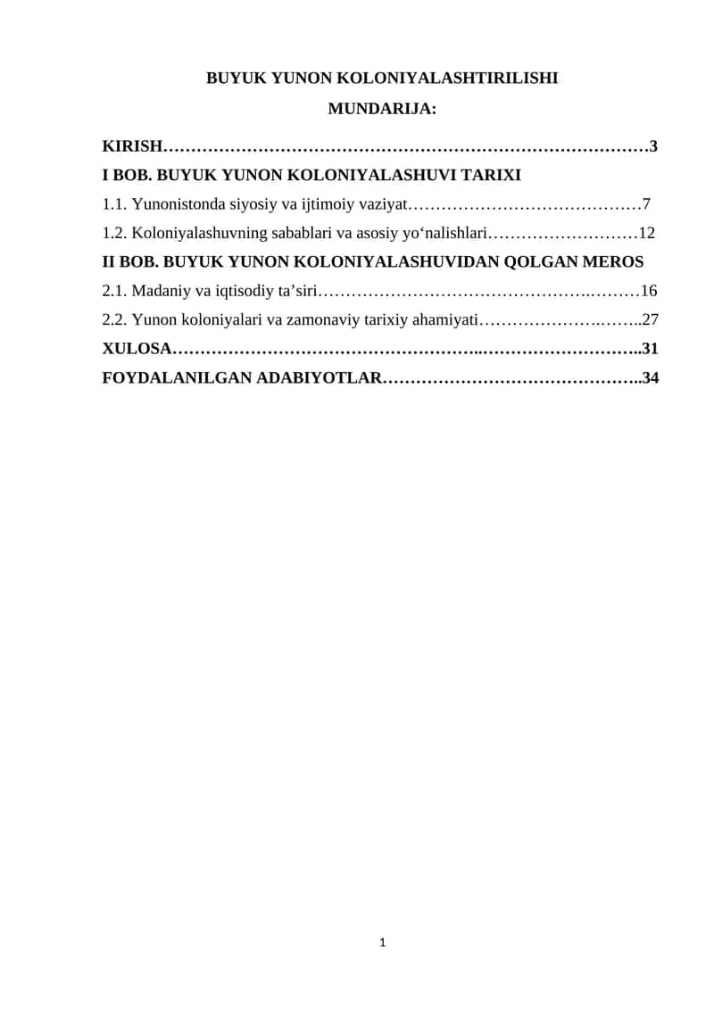 BUYUK YUNON KOLONIYALASHTIRILISHI 1
