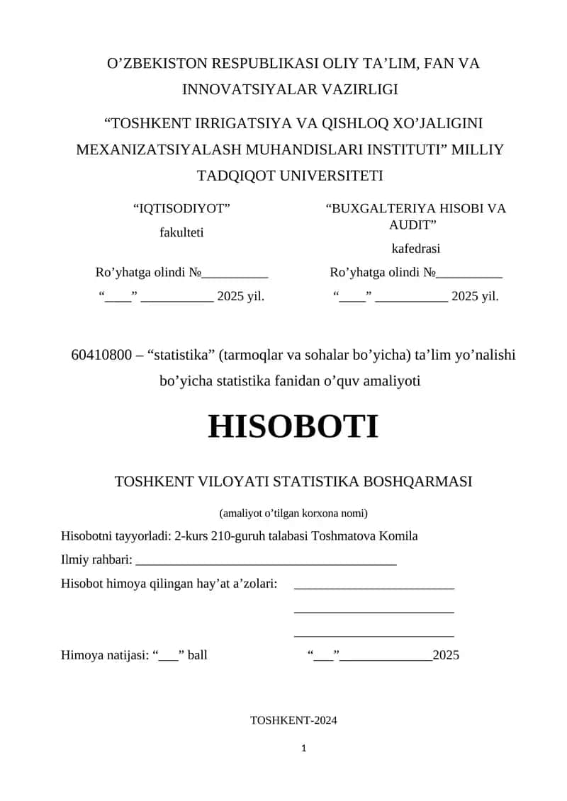 Statistika fanidan o’quv amaliyoti 1