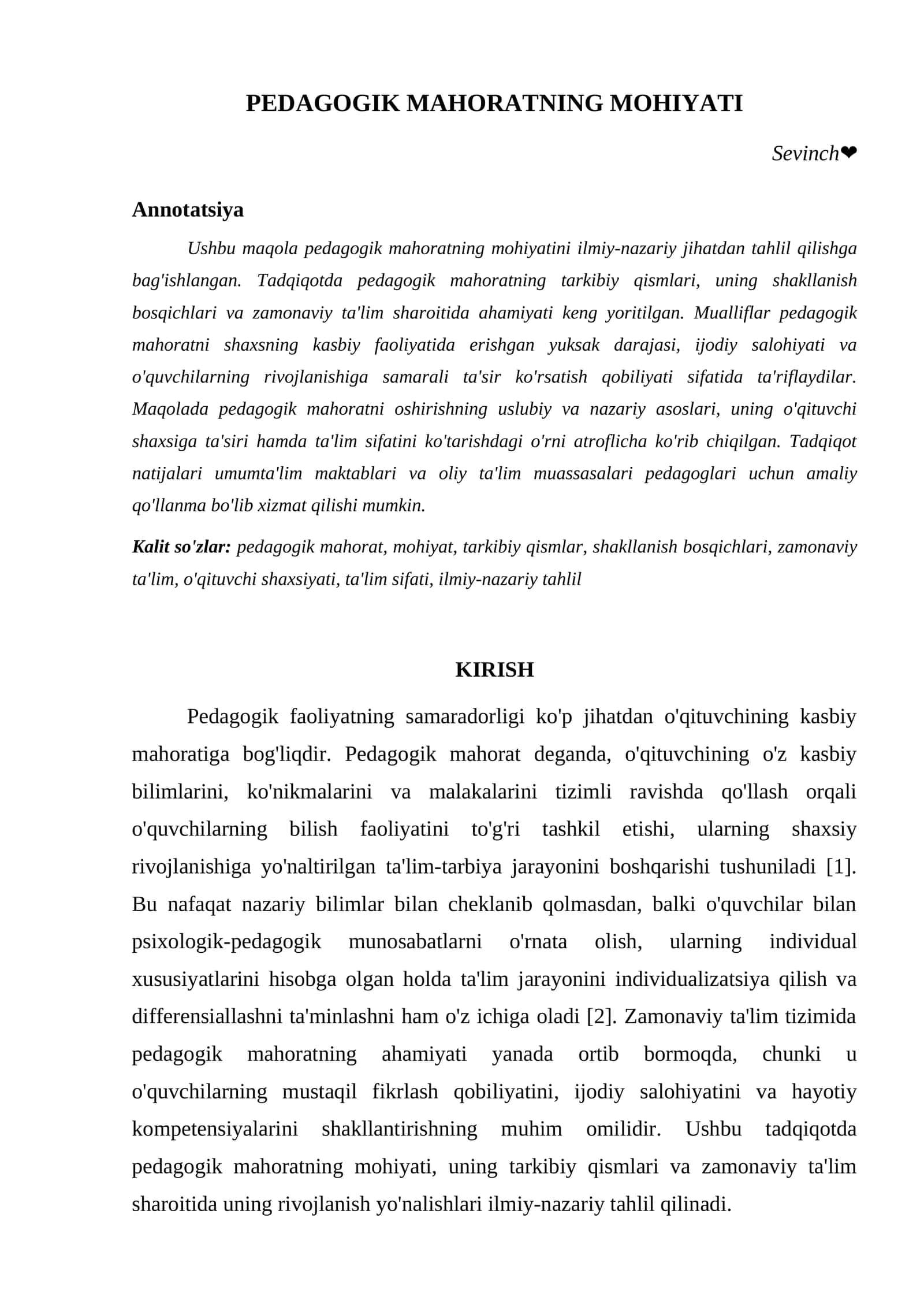 PEDAGOGIK MAHORATNING MOHIYATI 1