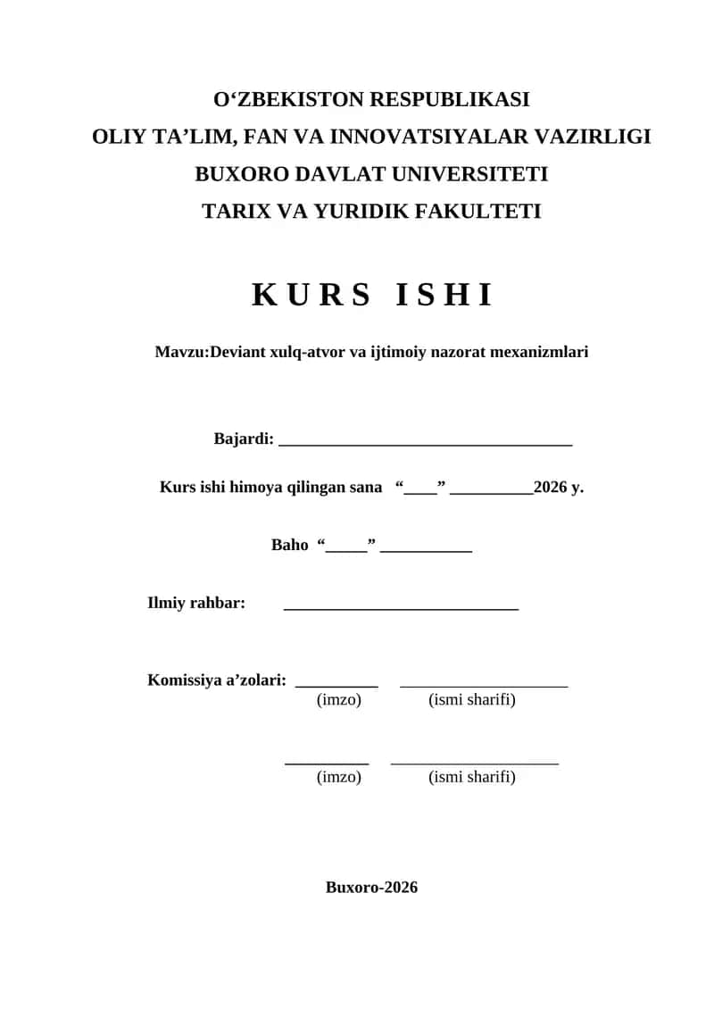 Deviant xulq-atvor va ijtimoiy nazorat mexanizmlari 1