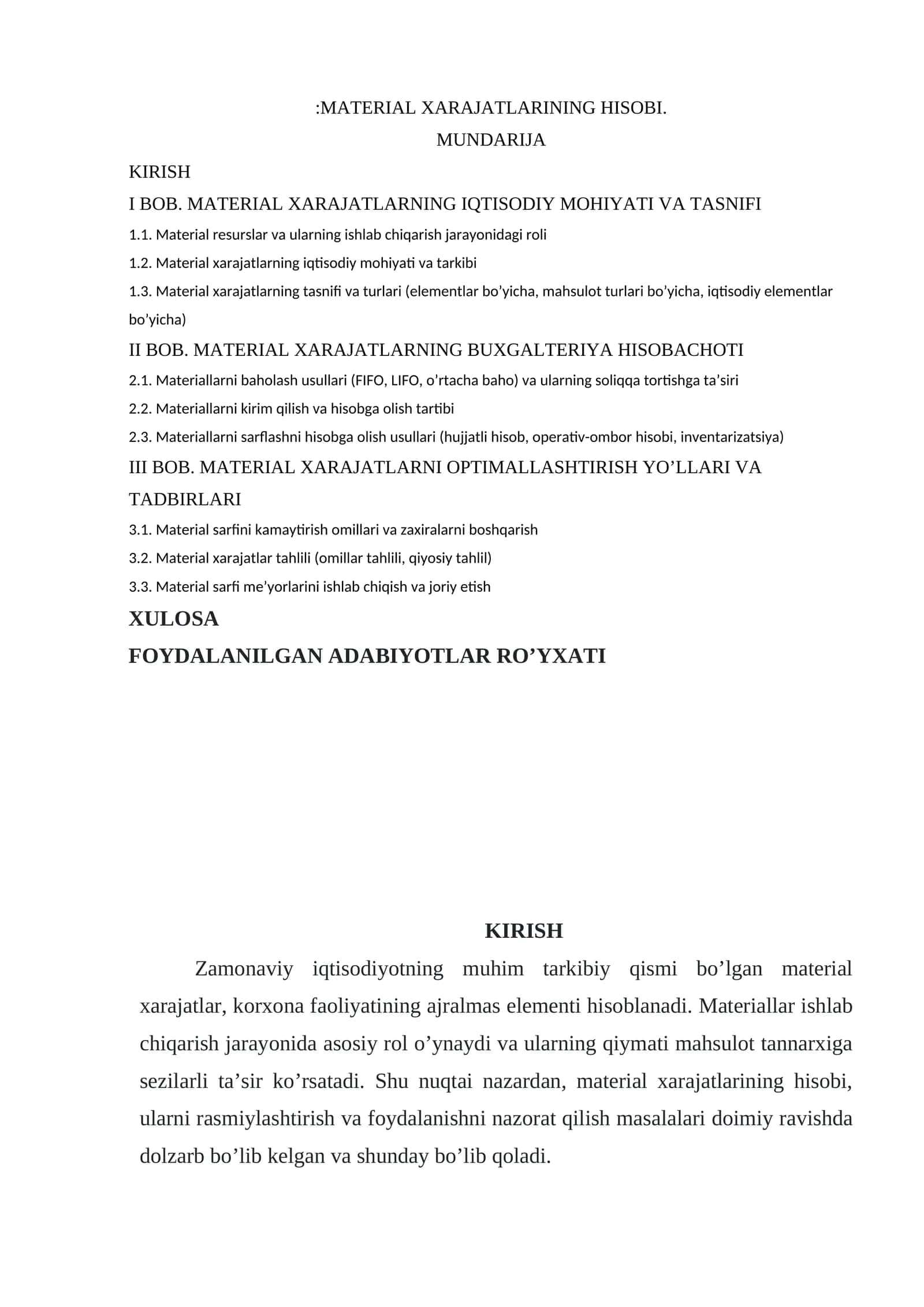 MATERIAL XARAJATLARINING HISOBI 1