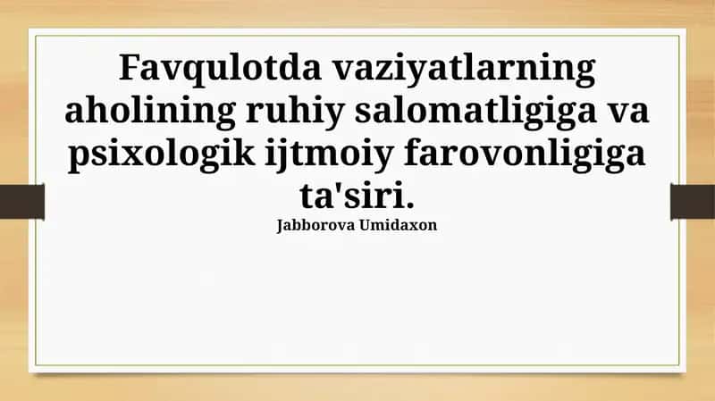 Favqulodda Vaziyatlarning Ruhiy Salomatlikka Ta'siri 1