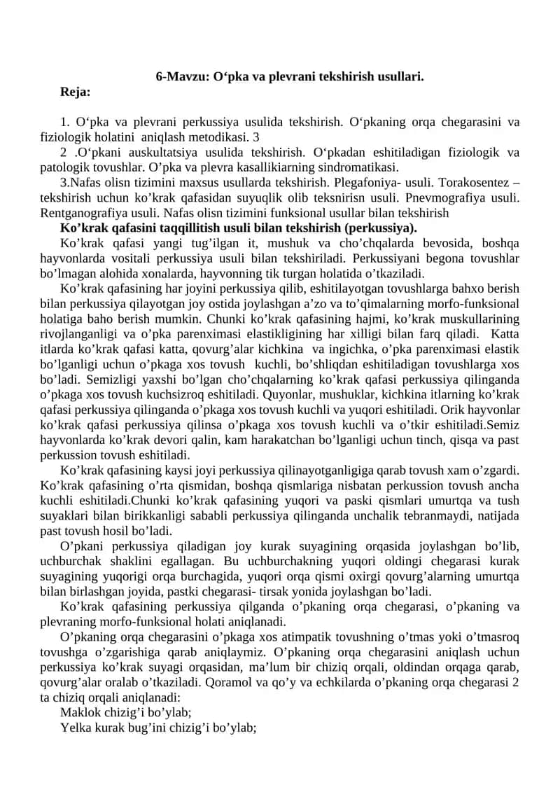 O‘pka va Plevrani Tekshirish Usullari 1