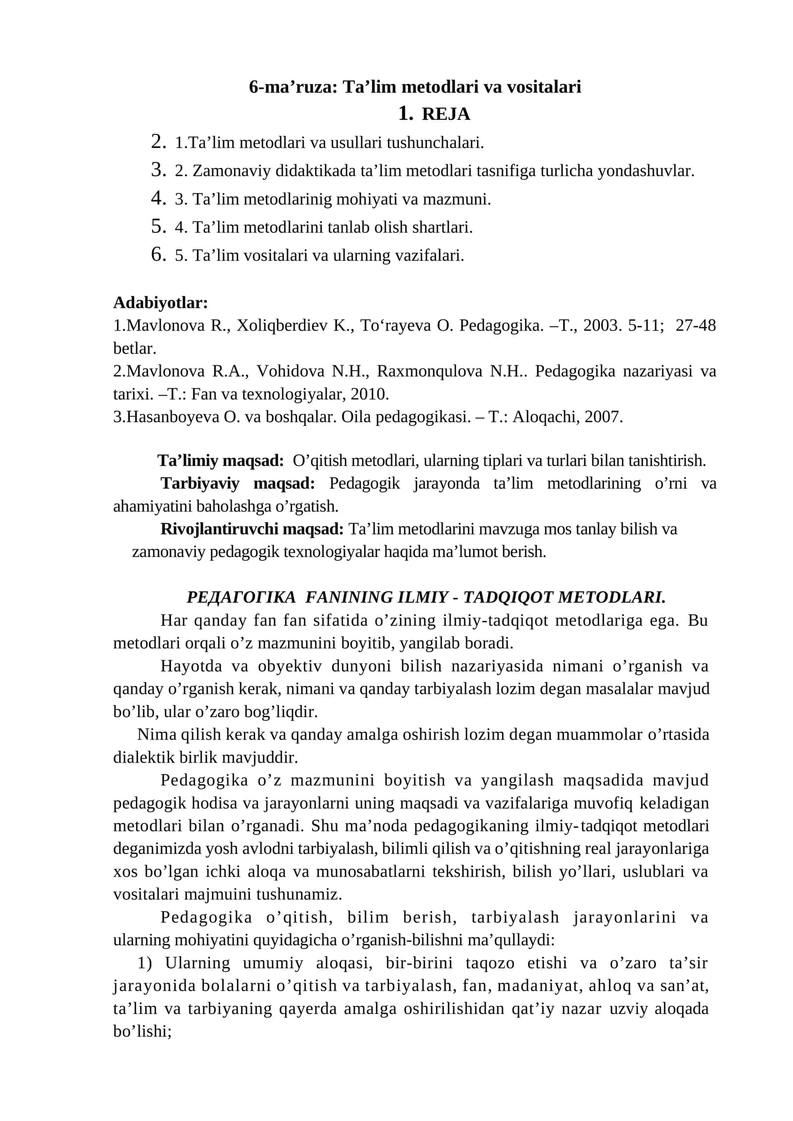 6-ma’ruza: Ta’lim metodlari va vositalari 1