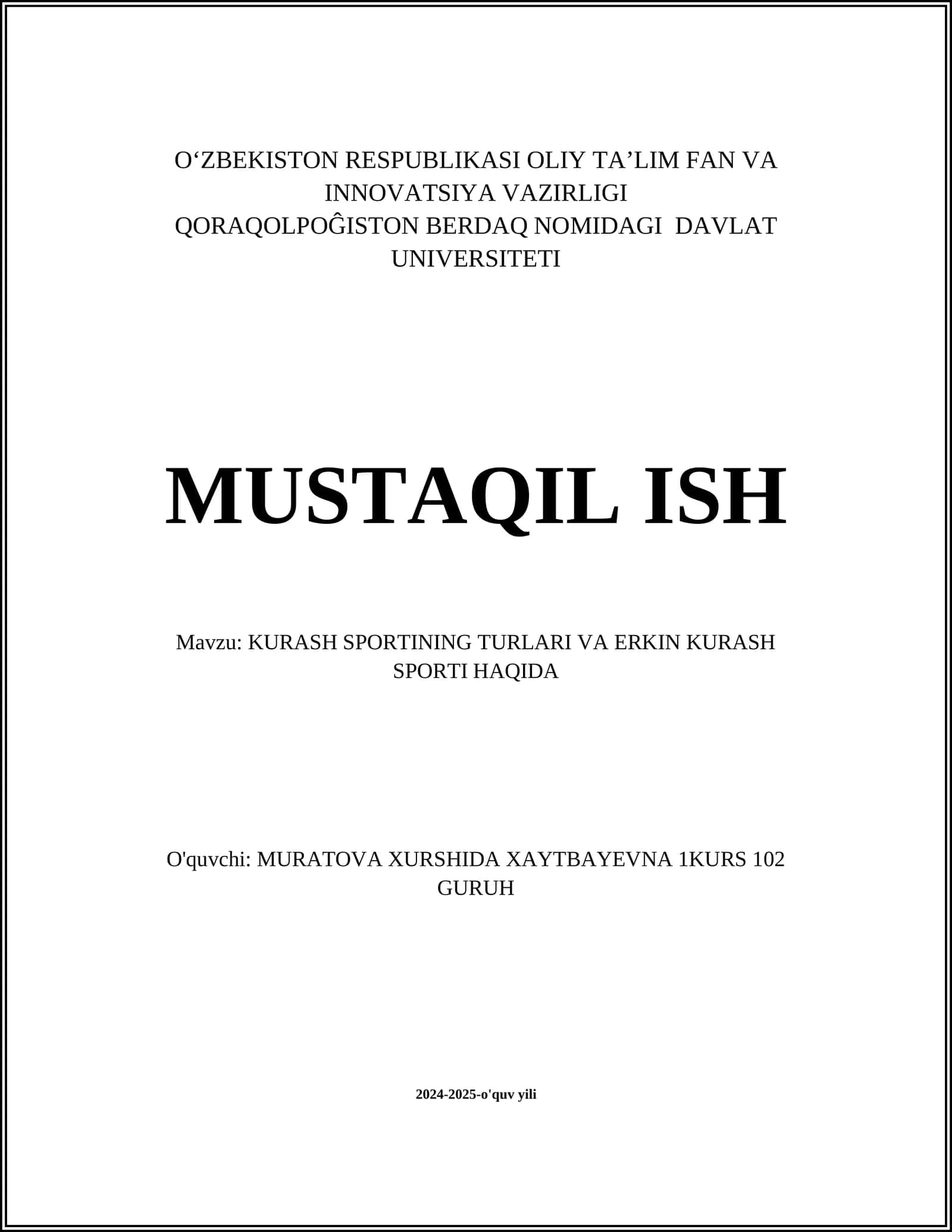 Kurash sportining turli va erkin kurash sporti haqida 1