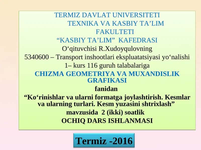 CHIZMA GEOMETRIYAVA MUXANDISLIK GRAFIKASI 1