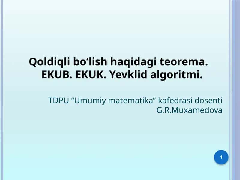 Qoldiqli bo’lish haqidagi teorema 1