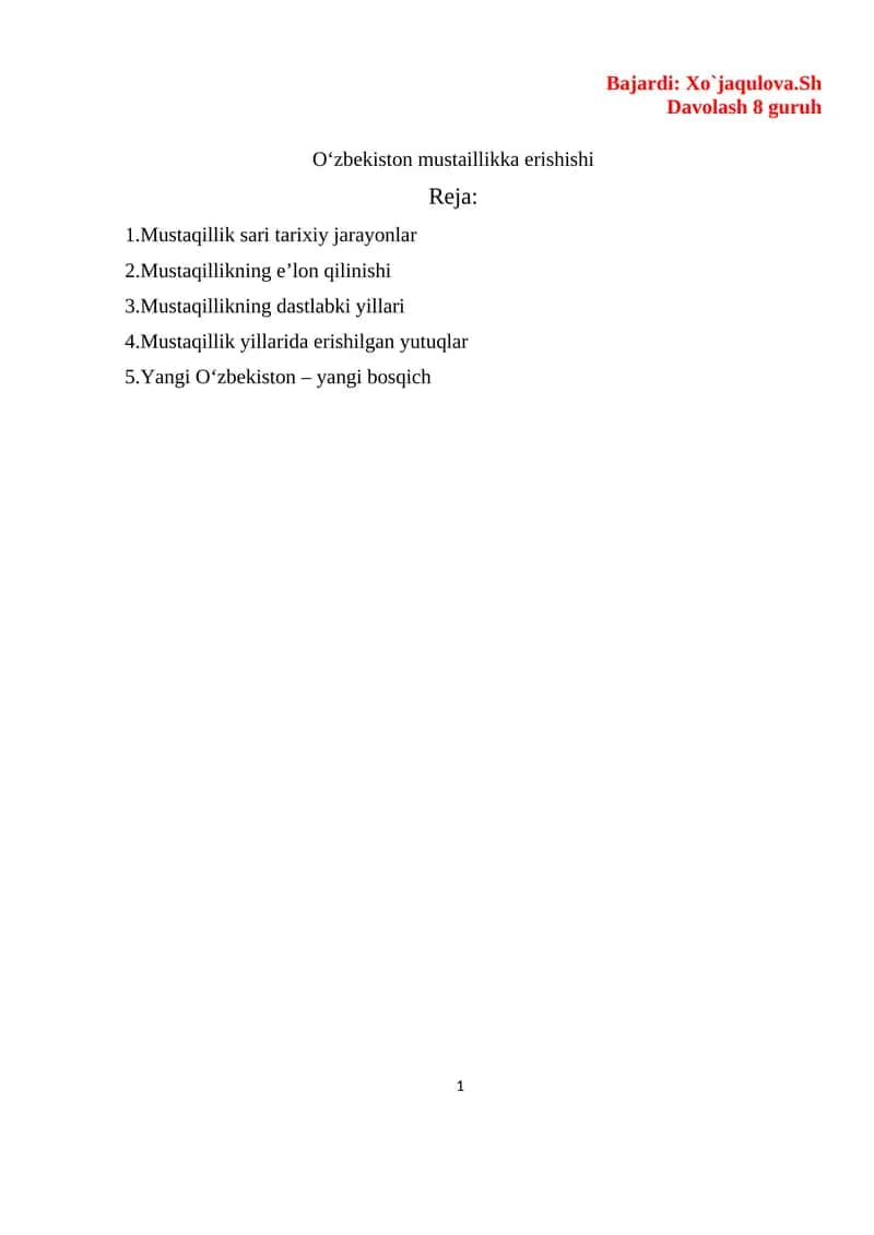 Mustaqillik Jarayoni 1