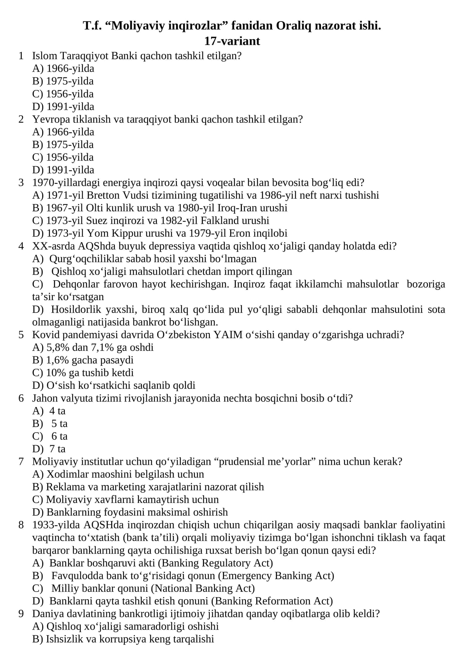 Moliyaviy inqirozlar 1