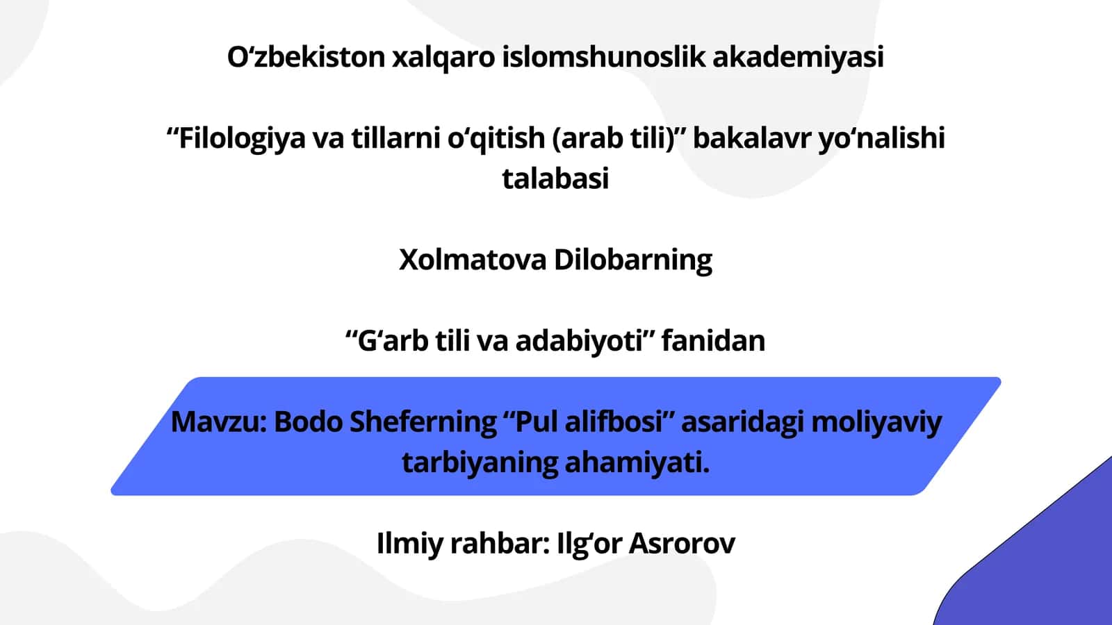 Bodo Sheferning “Pul alifbosi” asaridagi moliyaviy tarbiya 1