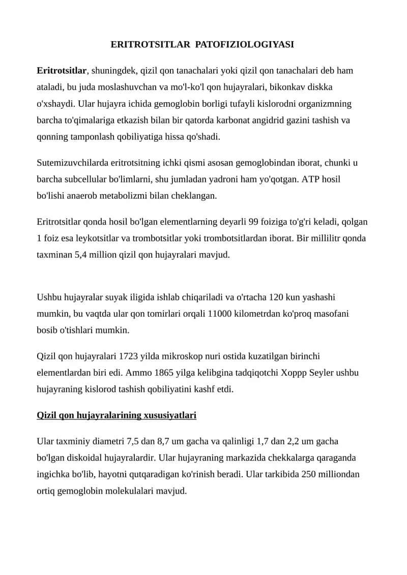 Eritrotsitlar Patofiziologiyasi 1