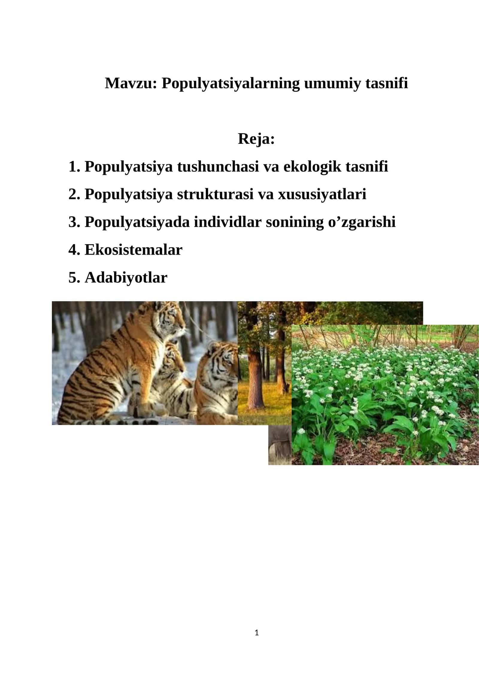 Populyatsiyalarning umumiy tasnifi 1