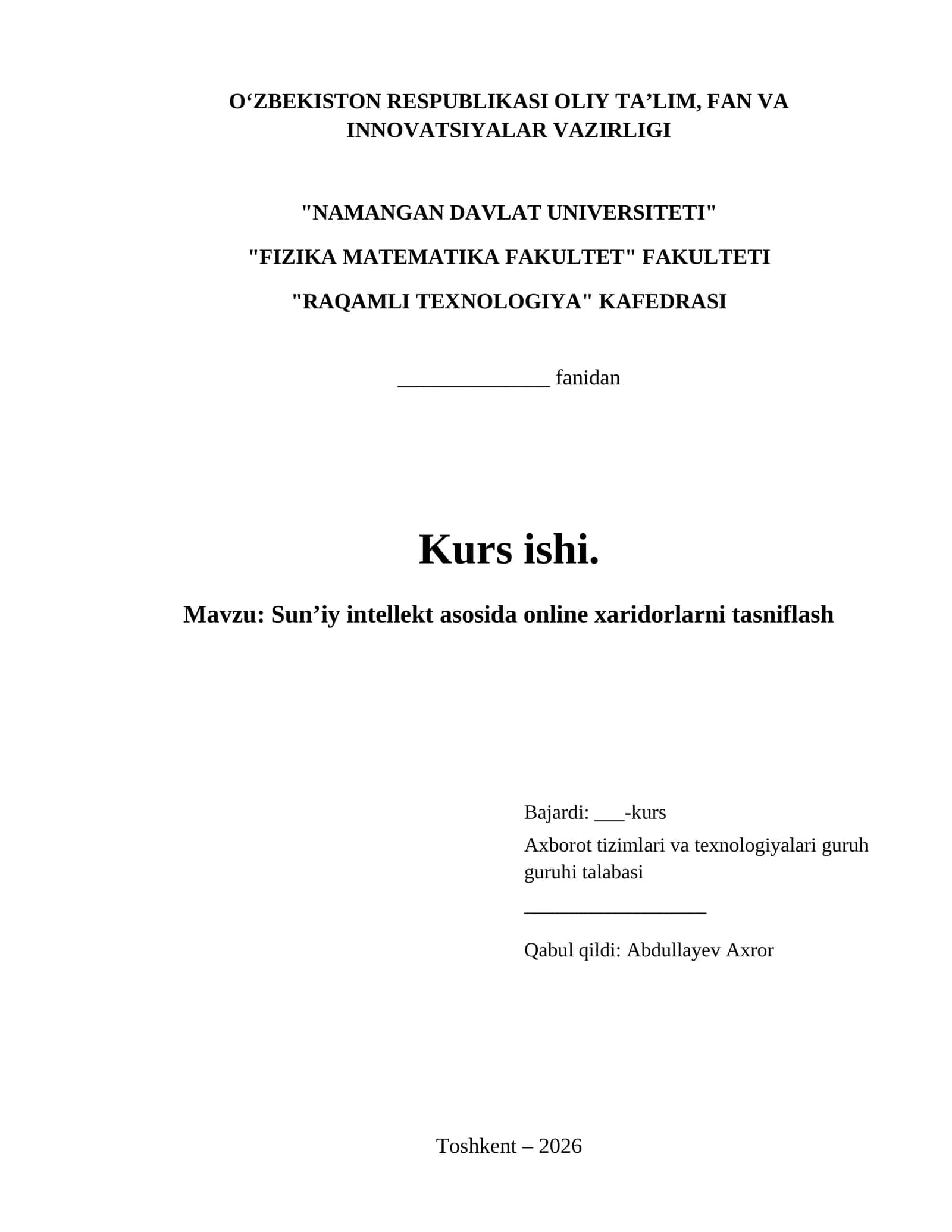 Sun’iy intellekt asosida online xaridorlarni tasniflash 1
