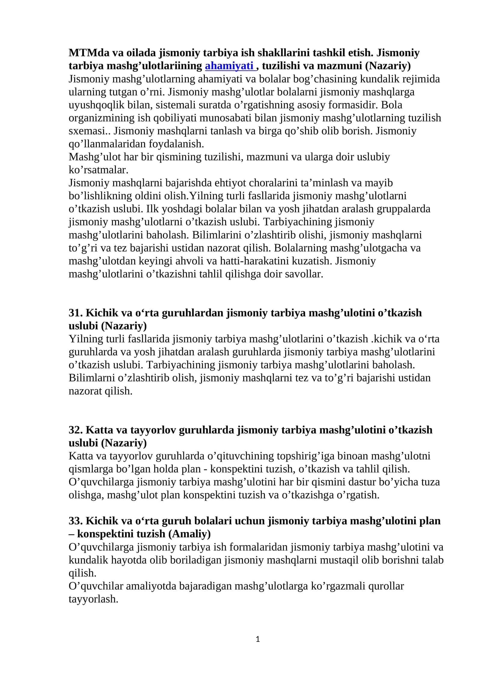 Jismoniy mashg'ulotlar 1