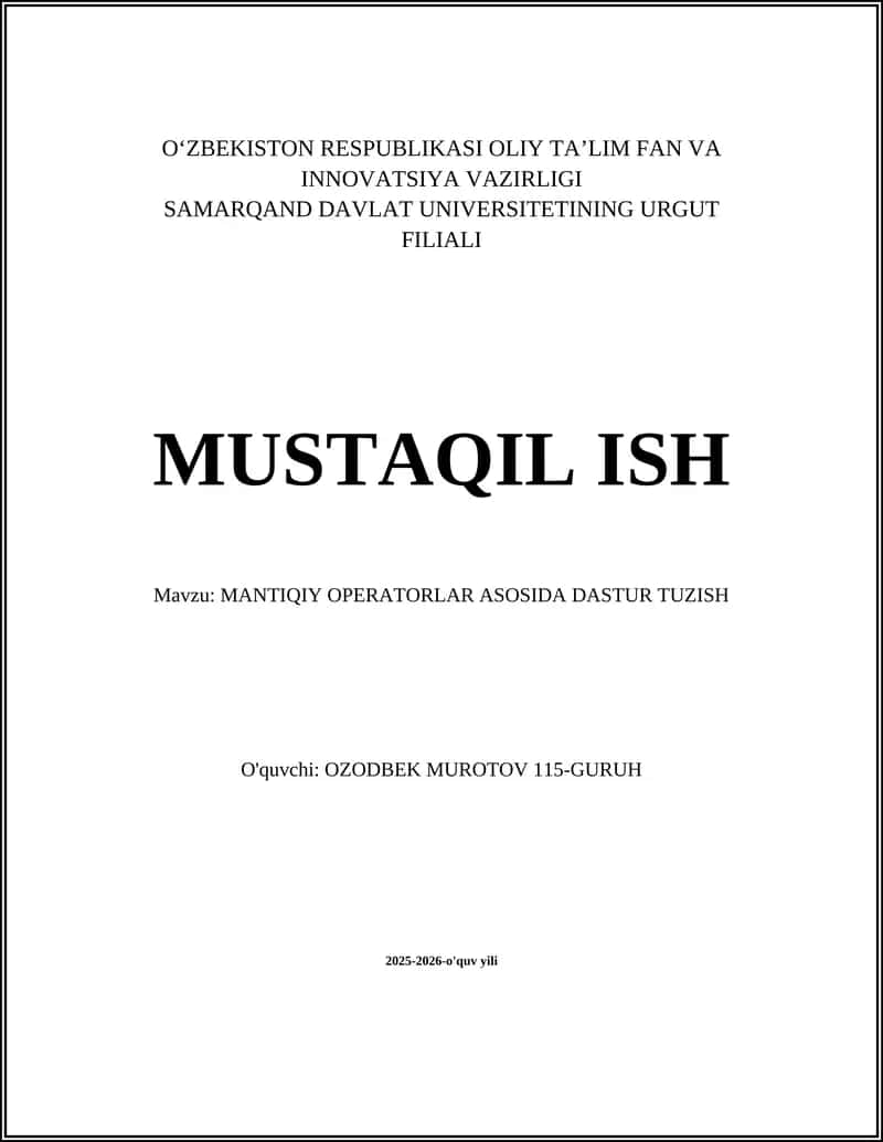 Mantiqiy Operatorlar Asosida Dastur Tuzish 1