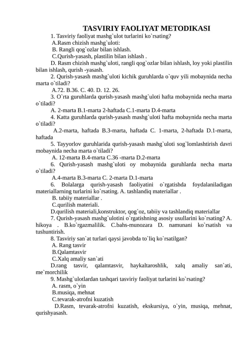 TASVIRIY FAOLIYAT METODIKASI 1