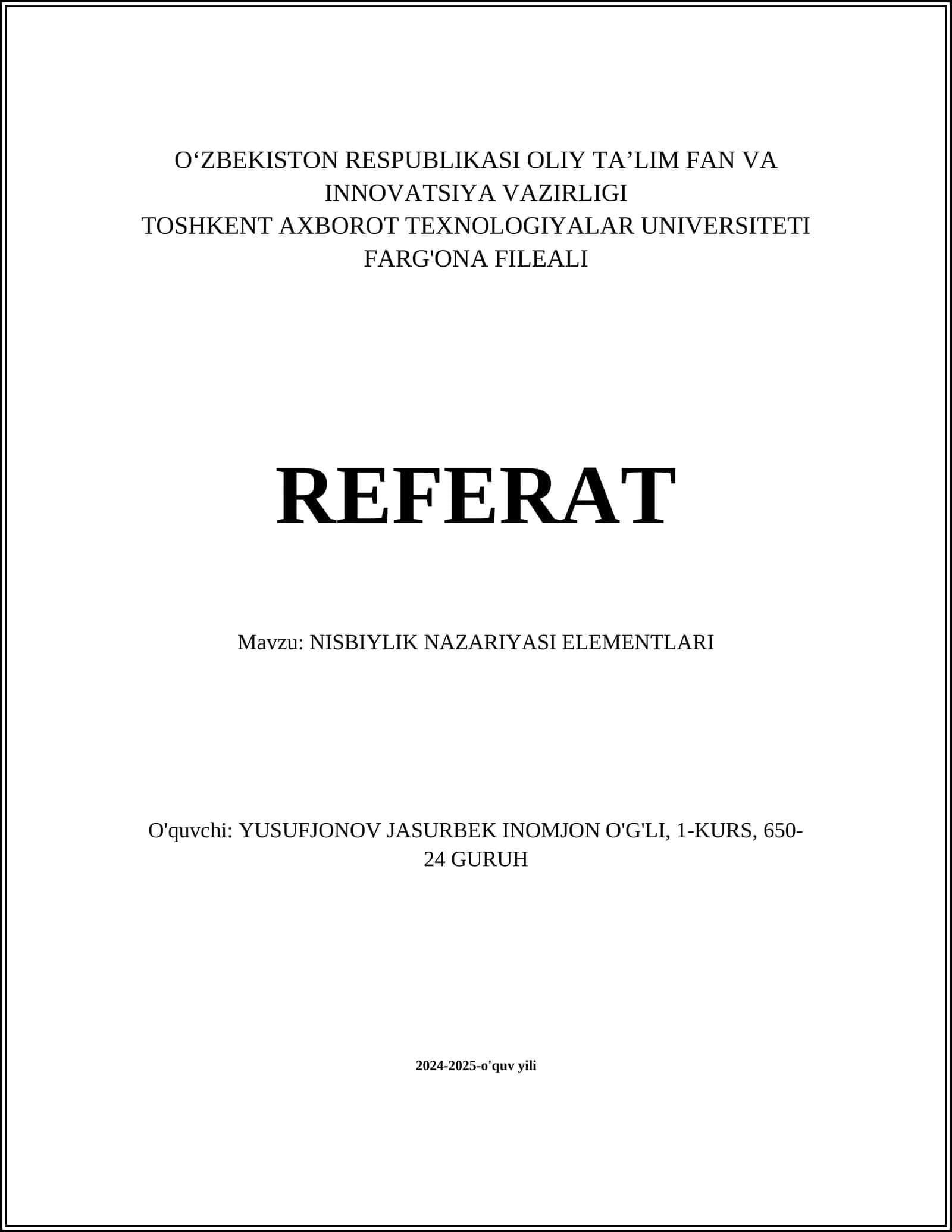NISBIYLIK NAZARIYASI ELEMENTLARI 1