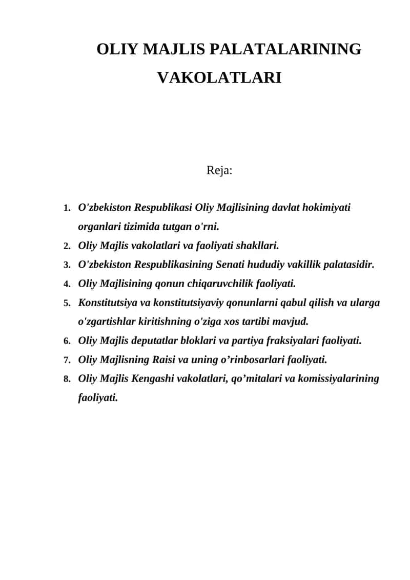 OLIY MAJLIS PALATALARINING VAKOLATLARI 1