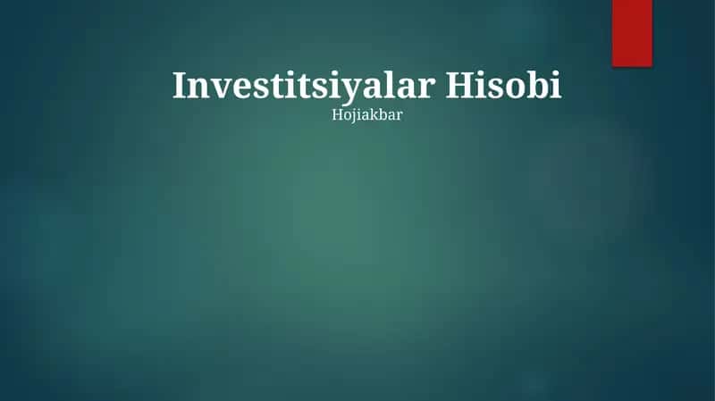 Investitsiyalar Hisobi 1
