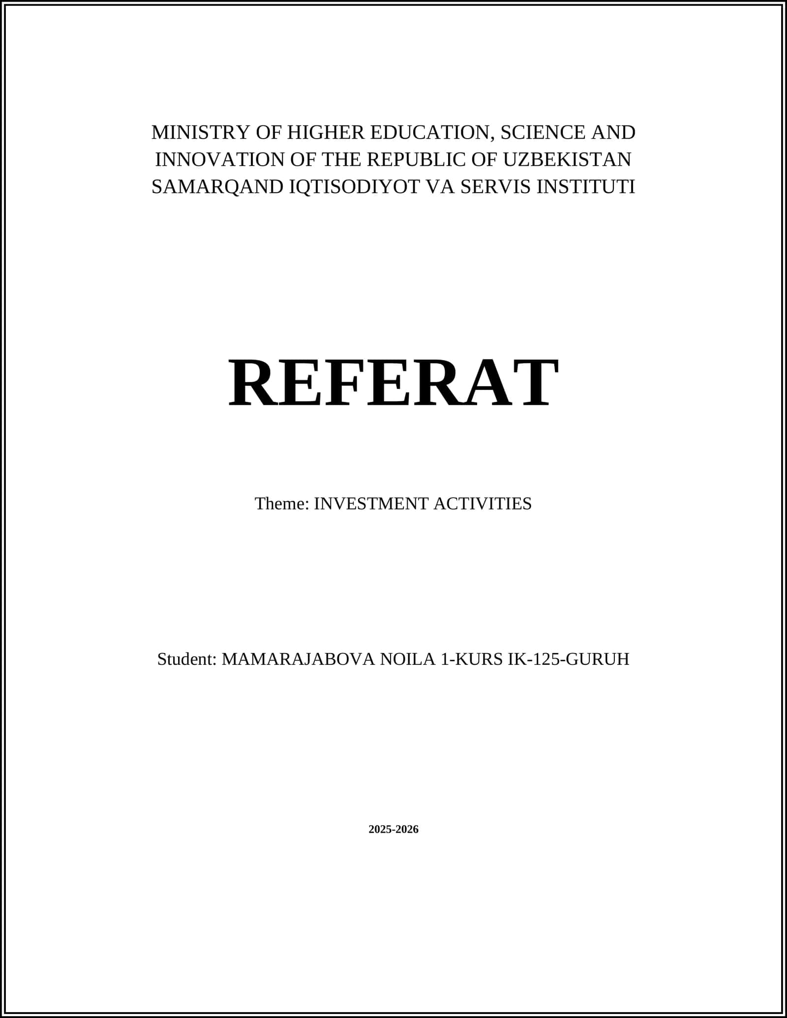 INVESTMENT ACTIVITIES 1