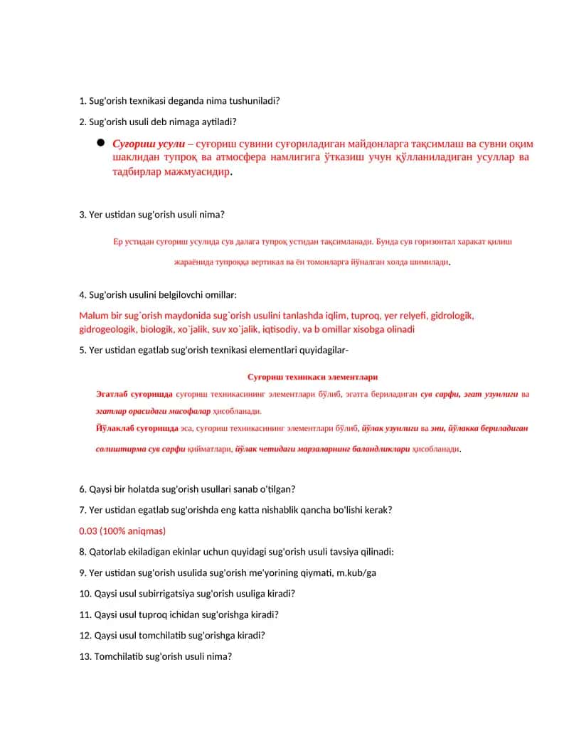 Sug'orish texnikasi elementlari 1