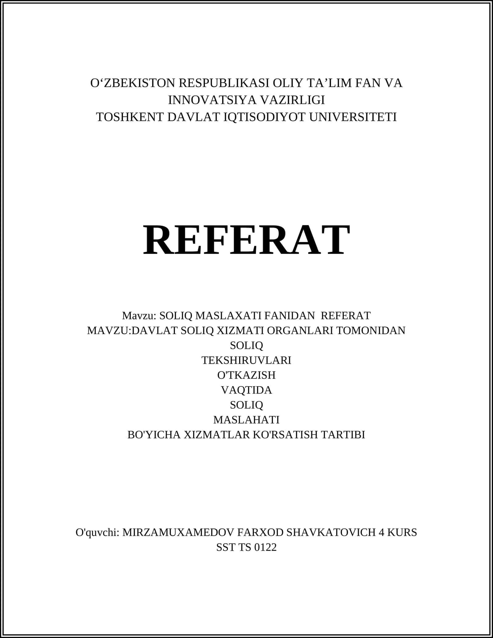 SOLIQ MASLAXATI FANIDAN REFERAT 1