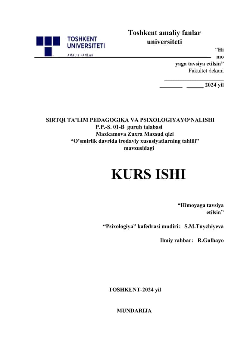 O'smirlik davrida irodaviy xususiyatlarni taxlili 1