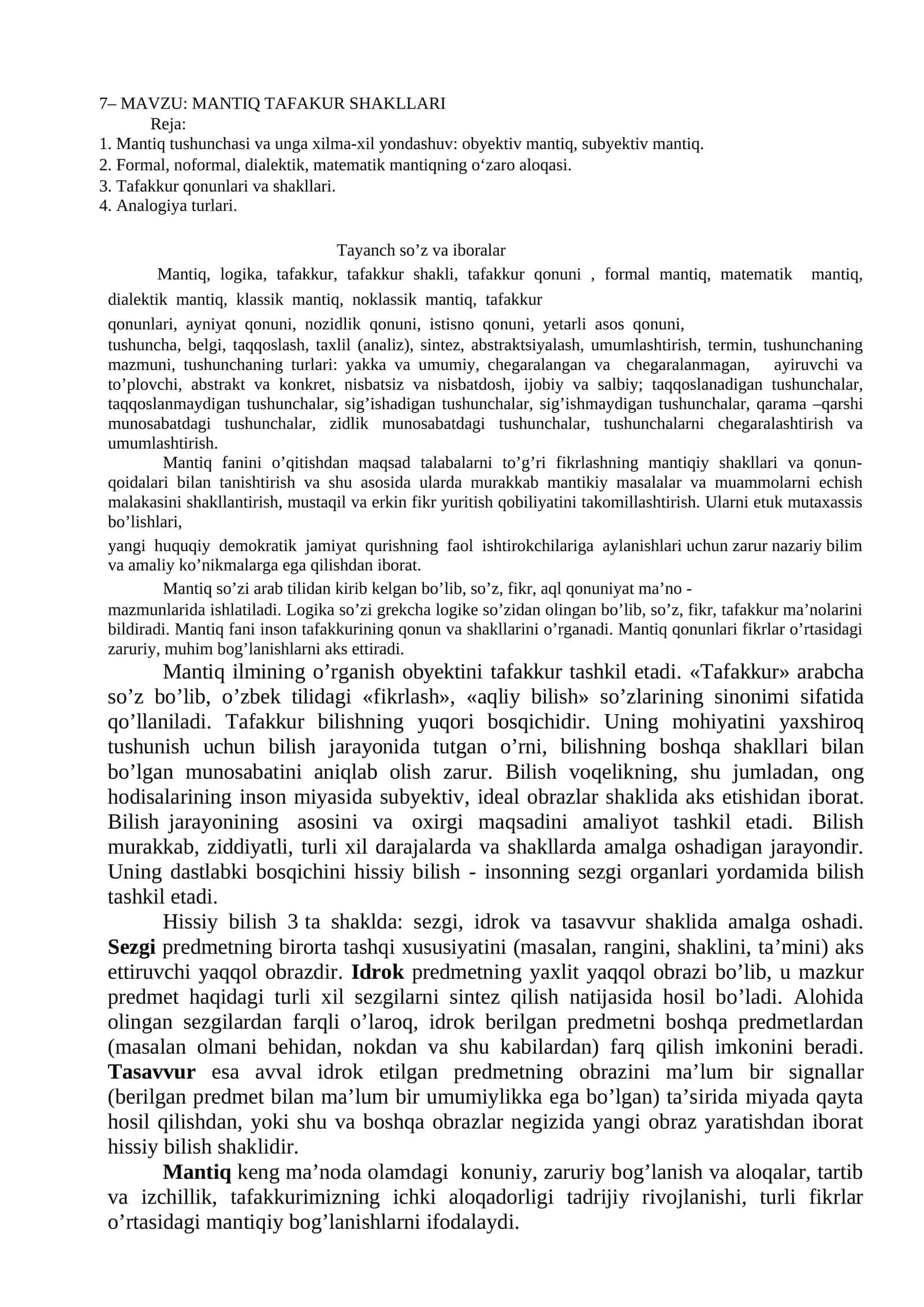 MАVZU: MANTIQ TAFAKUR SHAKLLARI 1