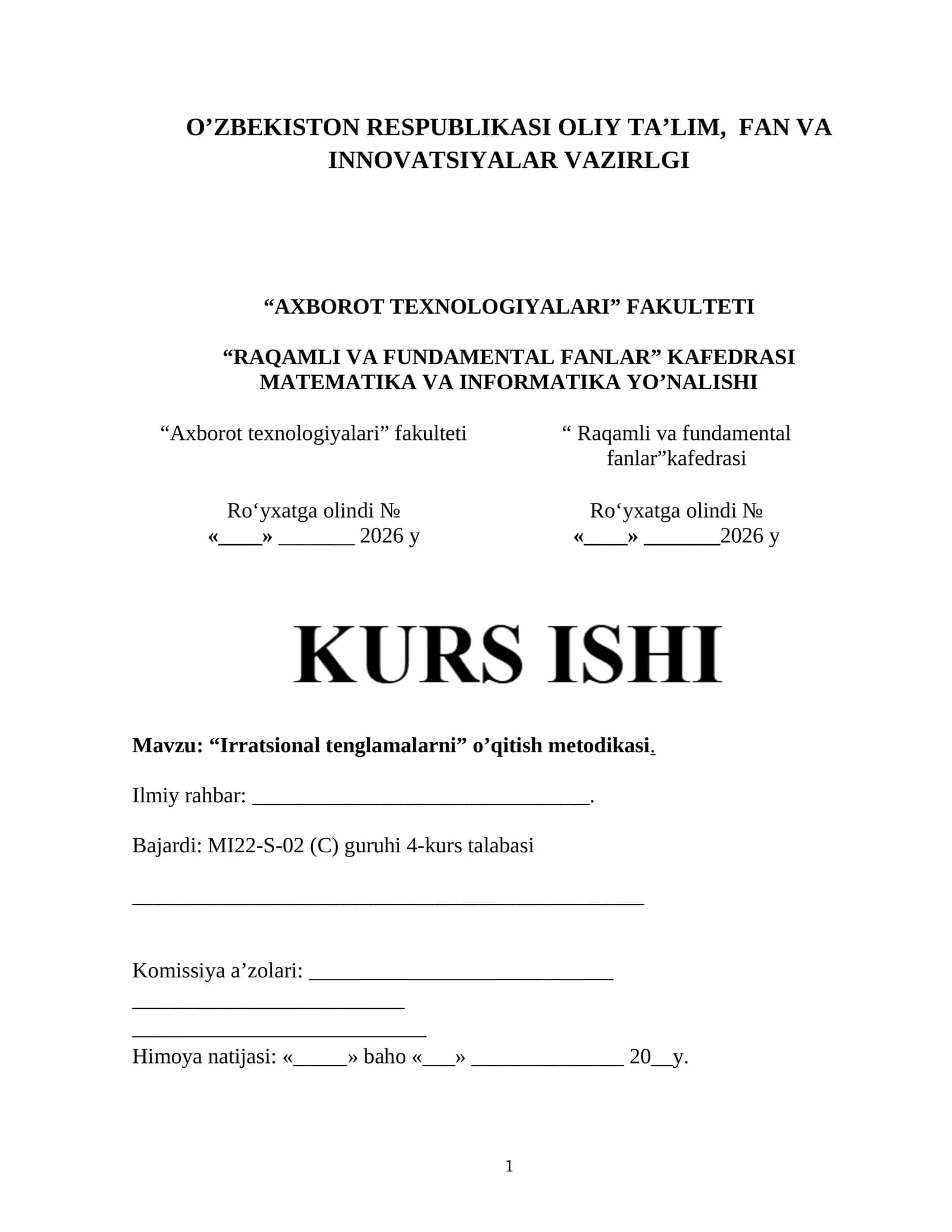 “Irratsional tenglamalarni” o’qitish metodikasi 1