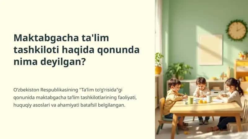 Maktabgacha ta'lim tashkiloti haqida qonunda nima deyilgan 1