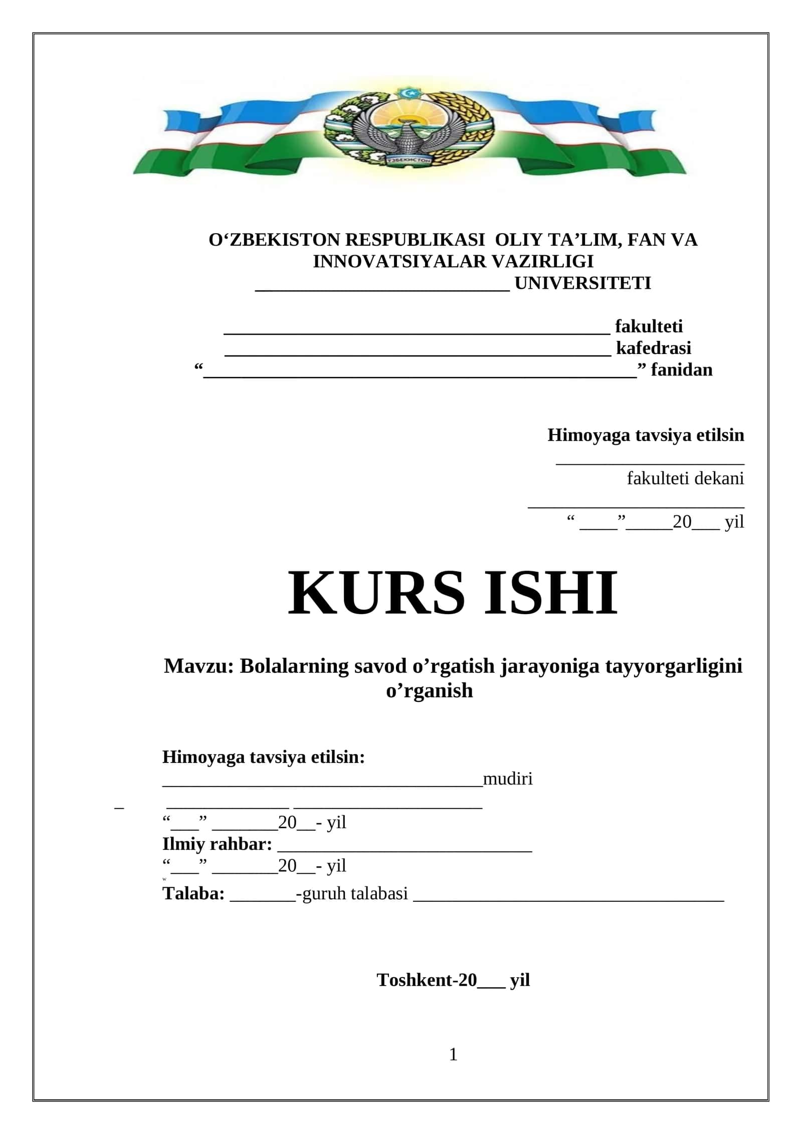 Bolalarining savod o'rgatish jarayoniga tayyorgarligini o'rganish 1
