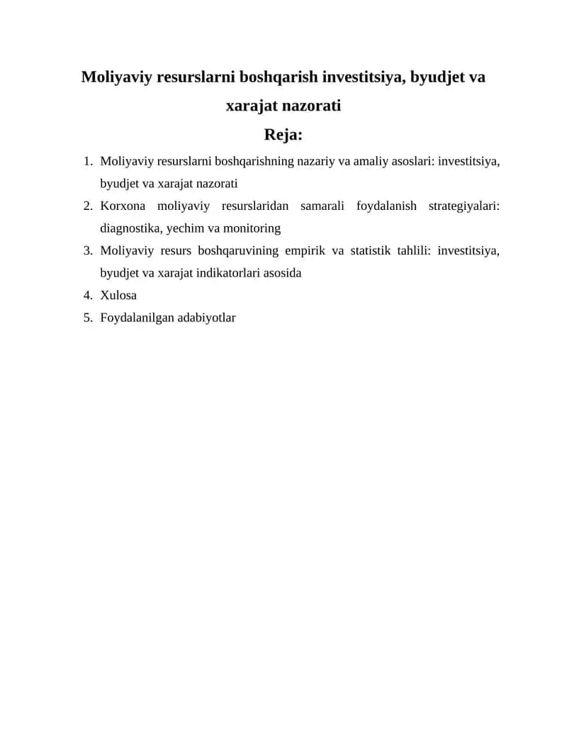 Moliyaviy resurslarni boshqarish 1