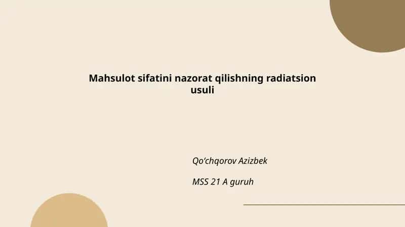 Radiatsion sifat nazorati asoslari 1