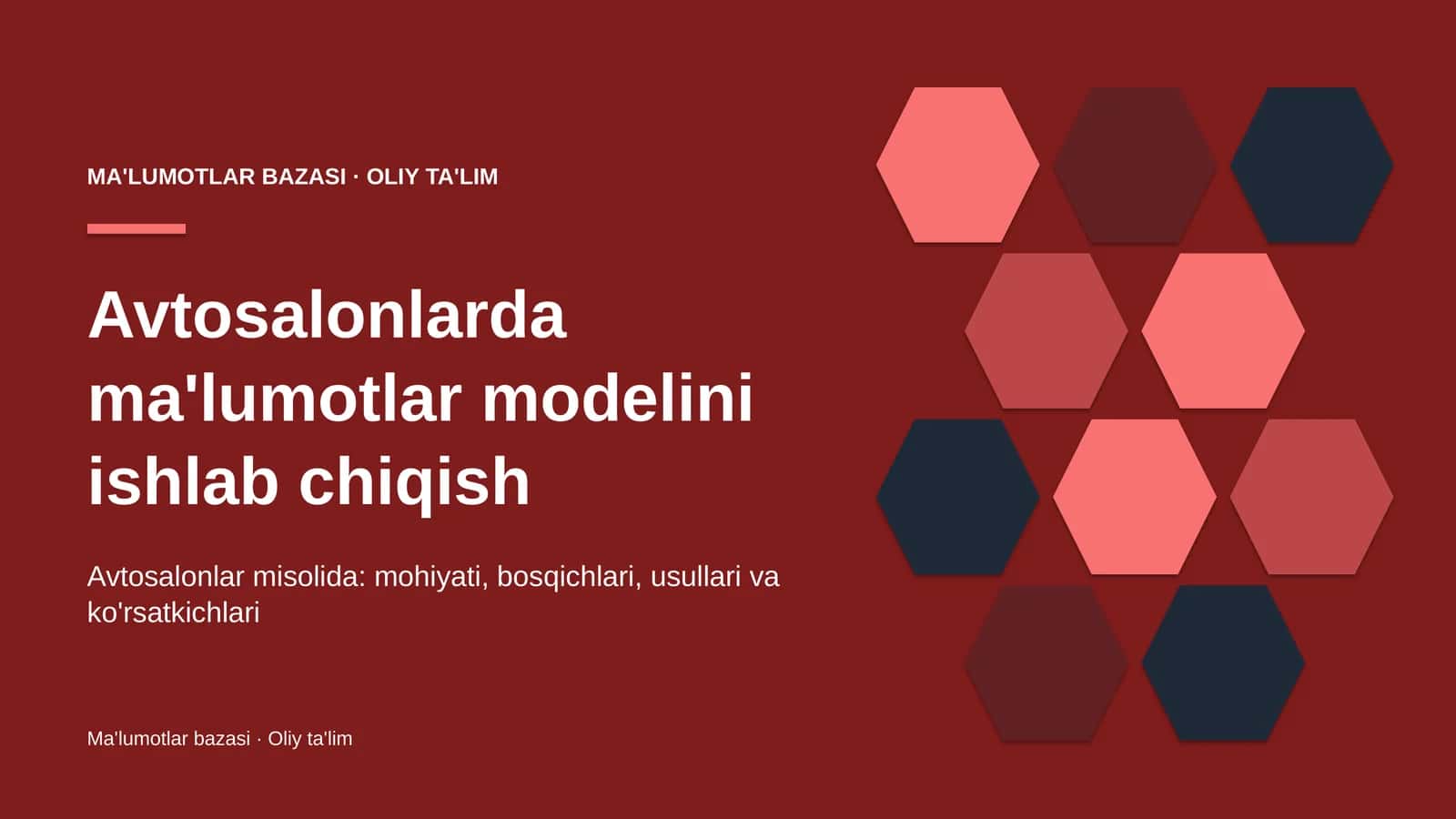 Avtosalonlarda ma'lumotlar modelini ishlab chiqish 1