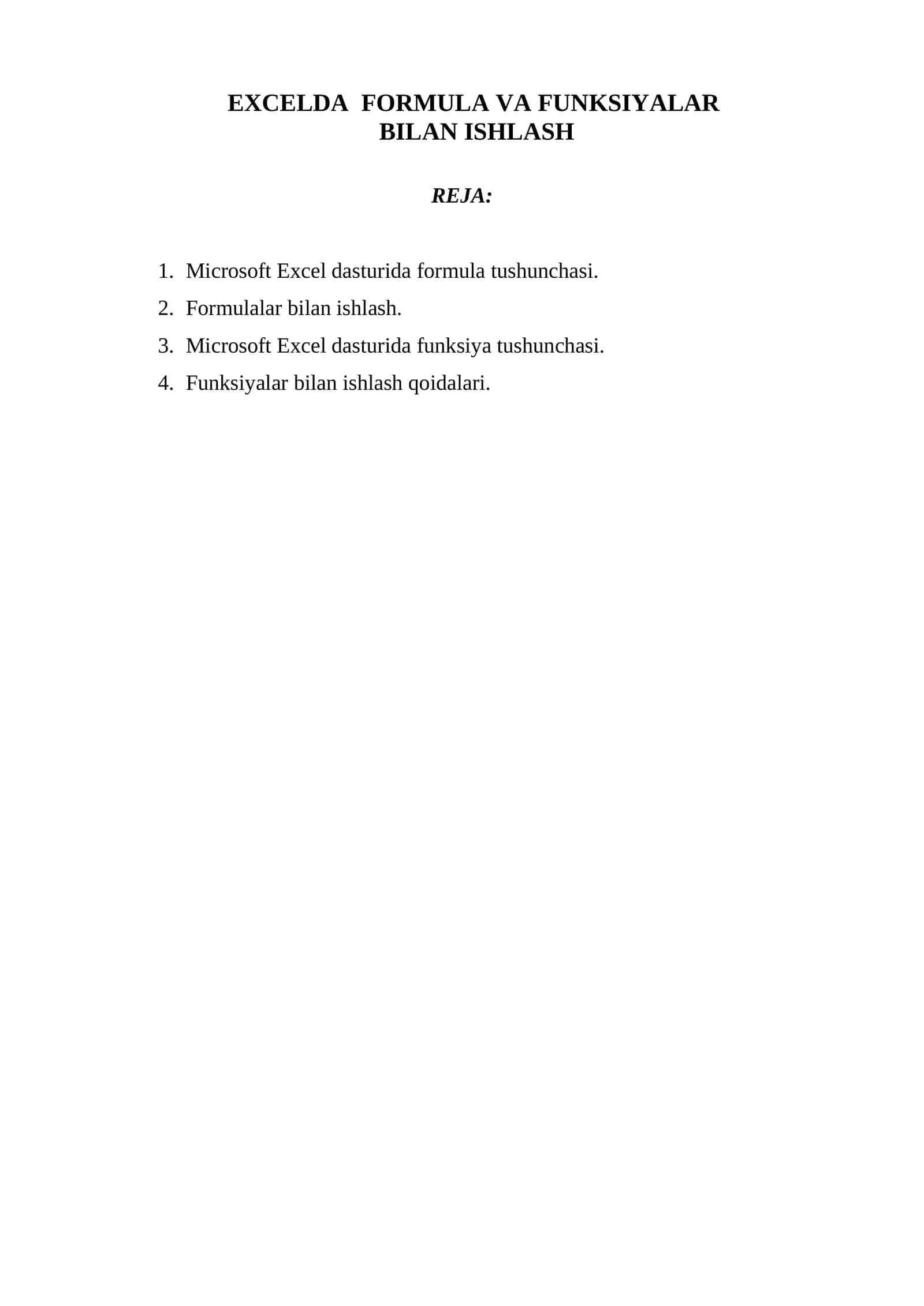 EXCELda FORMULA VA Funksiyalar bilan ishlash 1